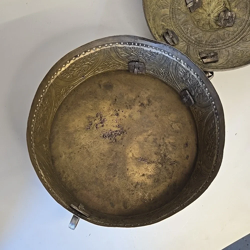 Antique‎ Brass Beautifully Carved Chapati/Masala Container